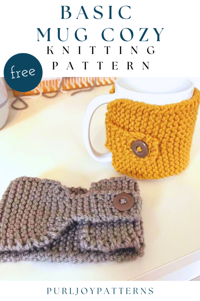 This free mug cozy knitting pattern is a quick and easy knitting project. This coffee mug cozy has a button closure. The whole look of the mug cozy can be changed by adding the button of your choice.